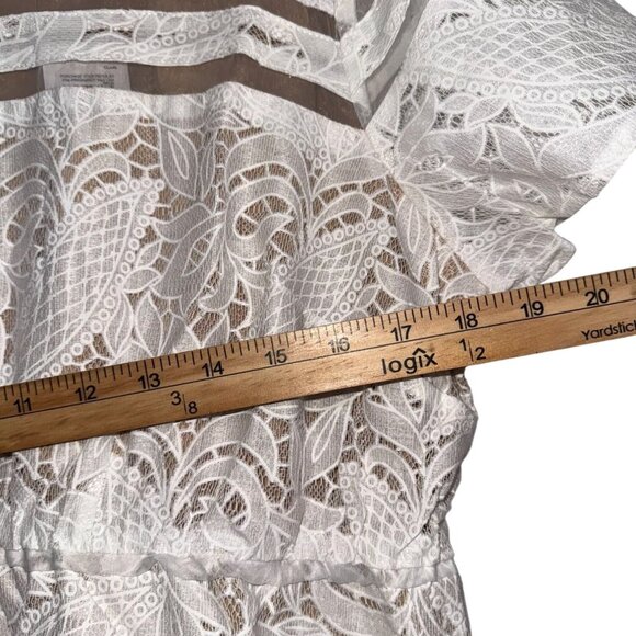 Motherhood Maternity White Lace Dress With Sheer Stripes & Short Sleeves L - Picture 10 of 12